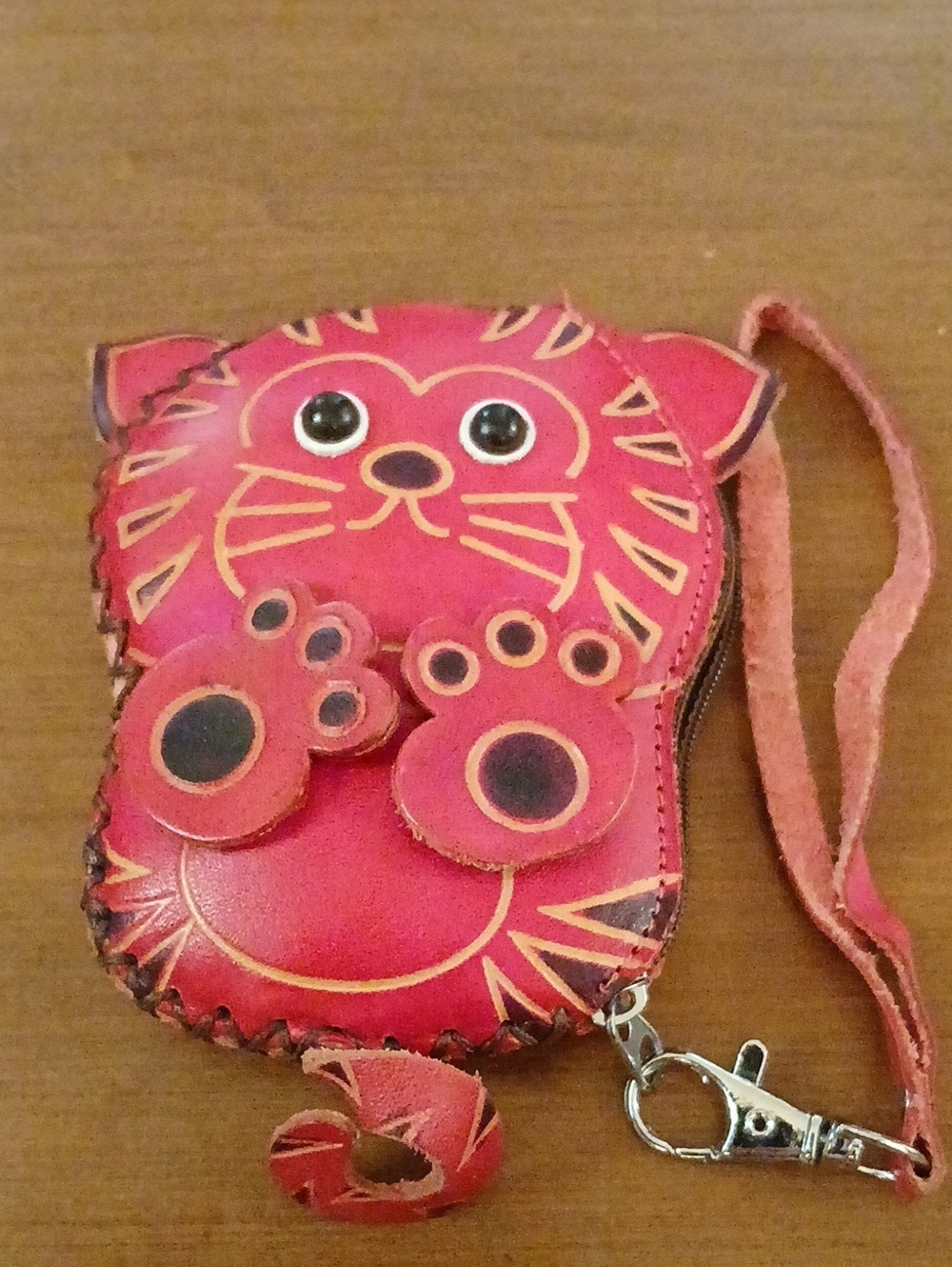 Cute Kitty Red Cat Leather Coin Purse Mini Bag with Wrist Strap 5"